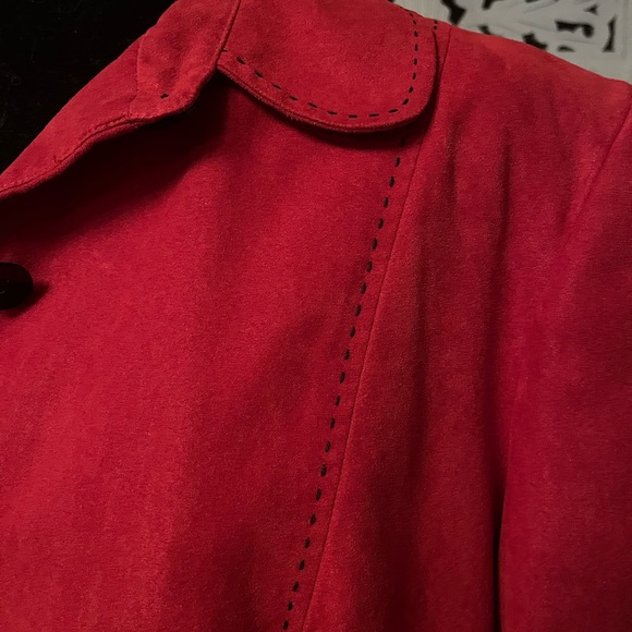 VINTAGE ALFRED DUNNER FASHIONABLE FAUX RED SUEDE BUTTON UP LONG SLEEVE JACKET - Picture 7 of 12